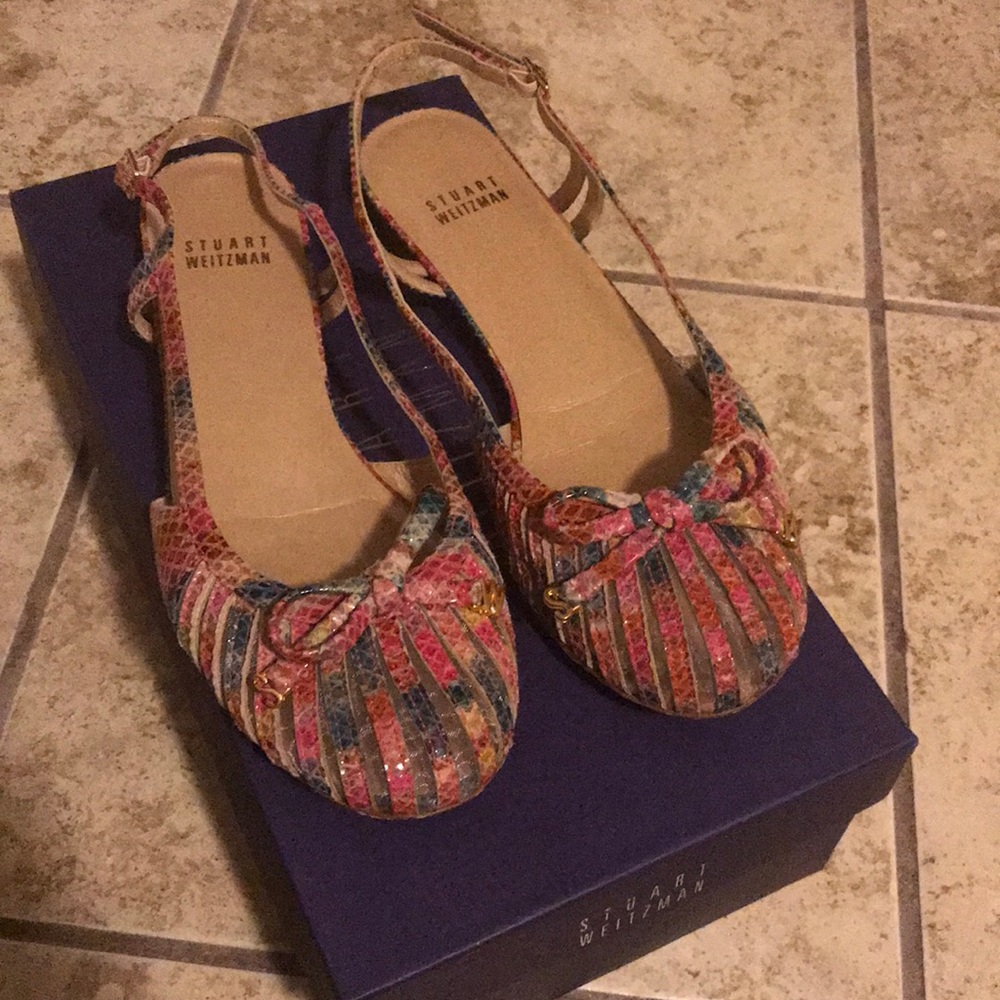 Stuart Weitzman multicolored faux snakeskin flats